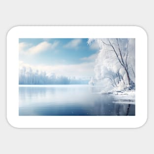 Tranquil Lake In Winter Serene Landscape Sticker